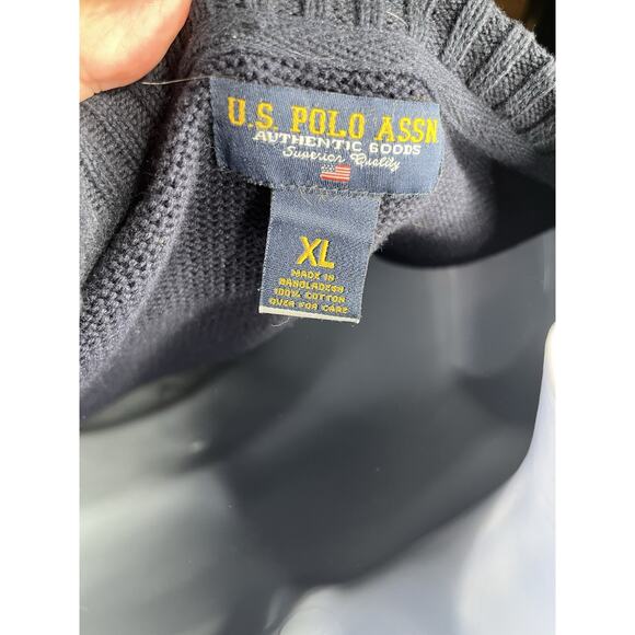 US Polo Assn USA Flag Knit Sweater Pullover Size XL Blue All Cotton Vintage 90s - Picture 5 of 6